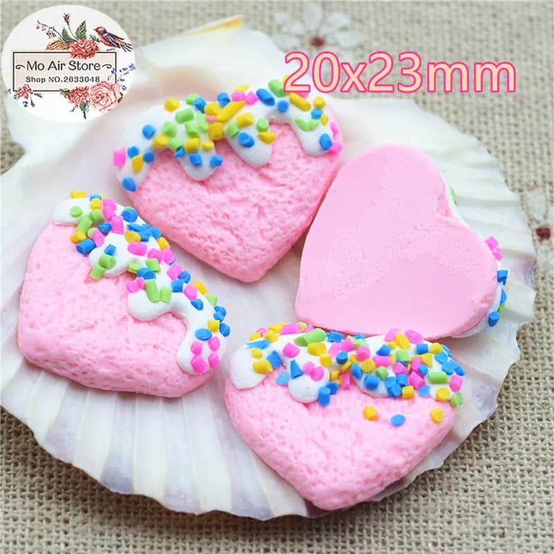Torta cuore rosa chiaro dolce Dessert 10 pezzi argilla polimerica Flatback Cabochon Art Supply decorazione Charm artigianato fai da te