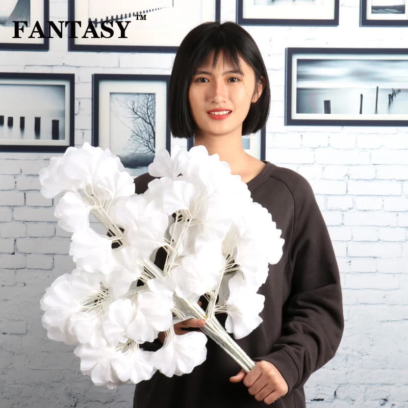 12 pcs 5 fork large branch of Ginkgo artificial plant leaves fake silk Biloba tree white leaves autumn decoration wedding flower crafts