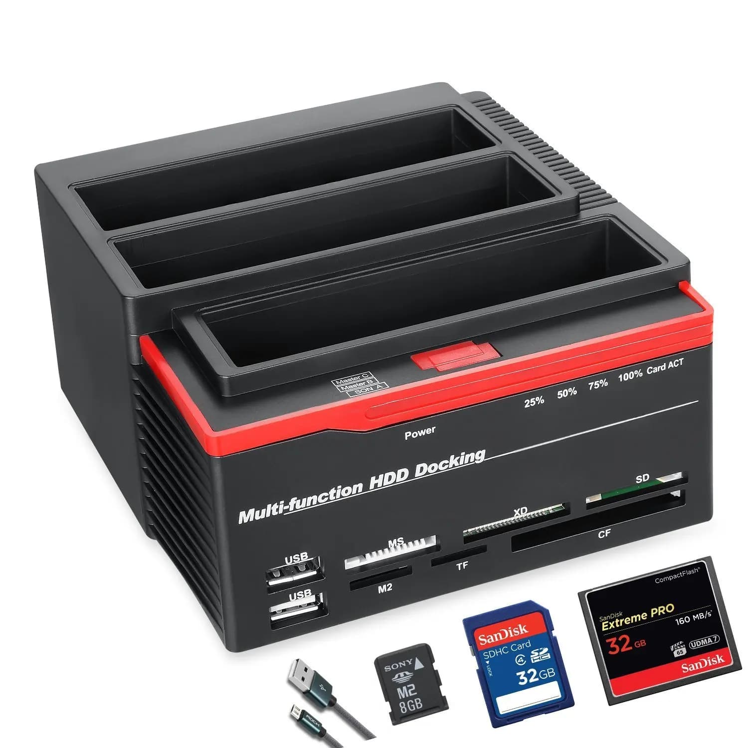 Docking Station Esterna USB 3.0 per HDD/SSD da 2.5/3.5 Pollici con 2 Porte SATA, 1 Porta IDE, Lettore di Schede e Hub USB 3.0 con OTB/OTC