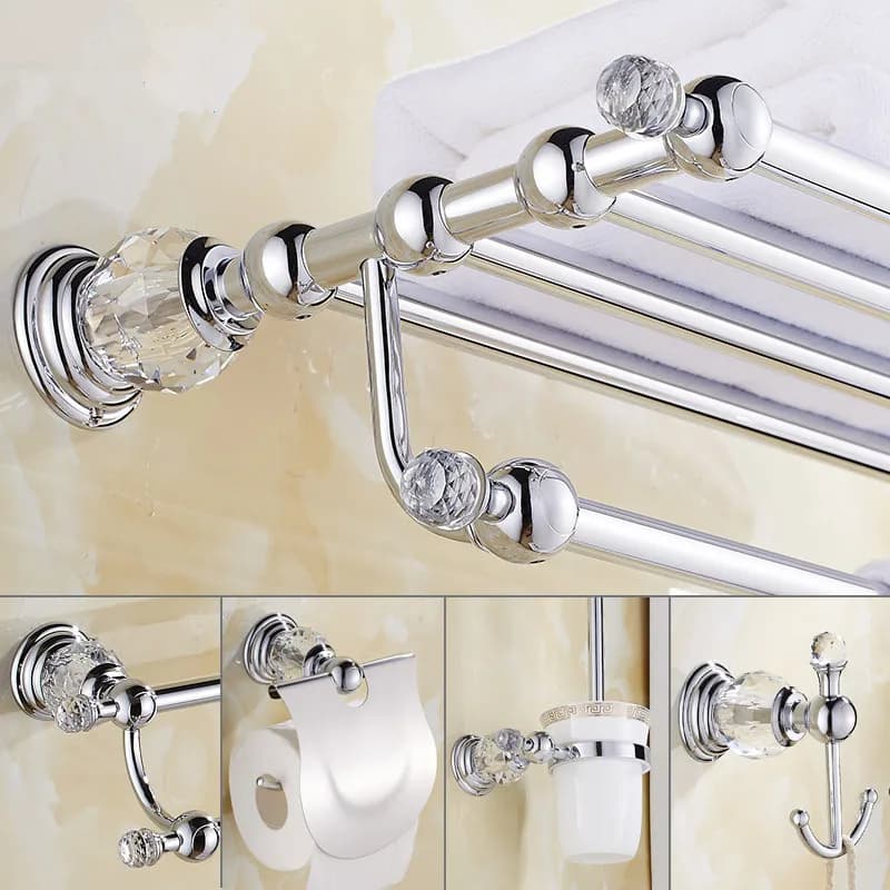 Hardware per il bagno in cristallo Porta scopino cromato, porta carta, porta asciugamani, cestino per sapone, gancio porta asciugamani in ottone accessori per il bagno