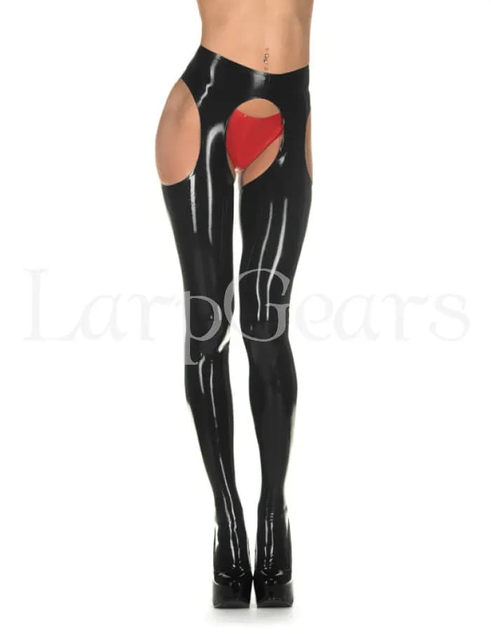 Fetish Rubbber Sexy Lingerie Black latex women's hole Shorts Leggings Herotic socks without underwear
