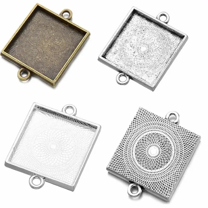 Onebeading Fit 25x25mm Square Cabochons Cameos Frame Bezel Pendant Connector Tray blank DIY Making Accessories 5pcs K05190