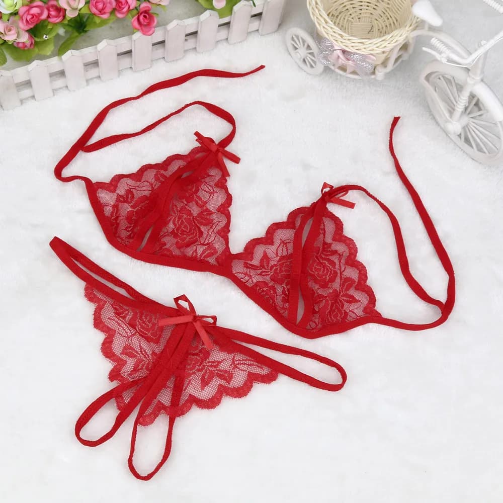 Donne Sexy Bra e pellicole per cofano Lingerie Biancheria Intima Trasparente Baby Doll Abito Esotico Della Biancheria Della Bamboletta Reggiseno Pantaloni di T Rosso Costumi Calda Feminino