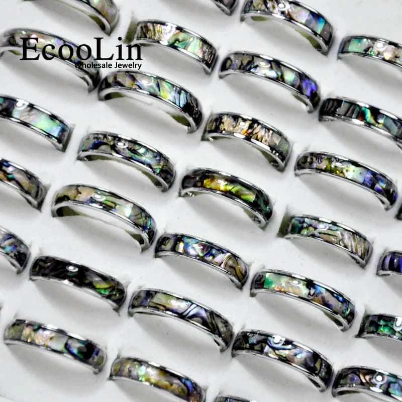 10Pcs Fashion Natural crostacei Abalone Shell Top Quality Never Fade anelli in acciaio inossidabile per gioielli da donna lotti Bulk LR4029