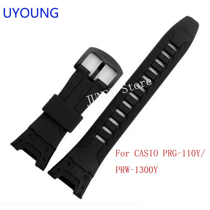 UYOUNG Watchband For Casio PRG-110Y/PRW-1300Y Watch bands Black Silicone Rubber Strap For men Bracelet