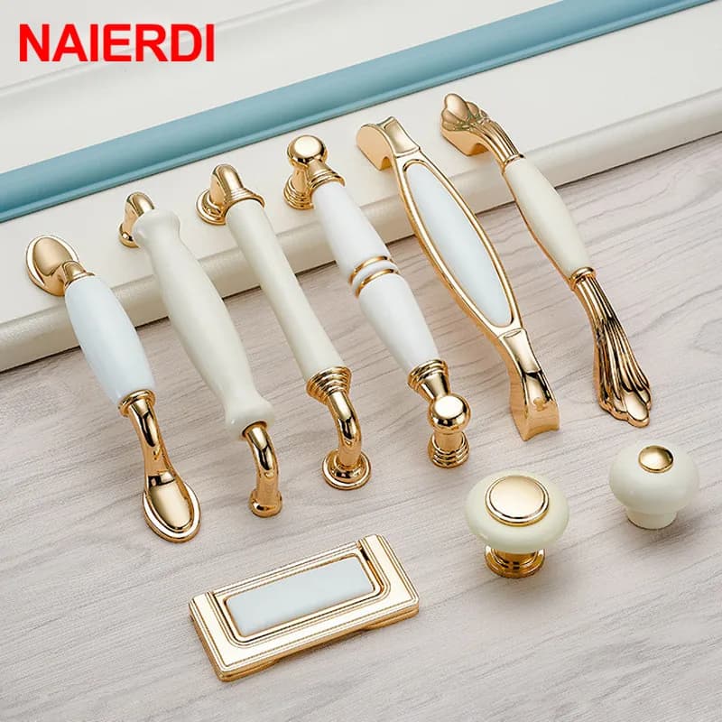 NAIERDI maniglie per mobili in ceramica bianca oro manopole maniglie per cassetti maniglie per porte della cucina maniglia per mobili ferramenta per porte dell'armadio