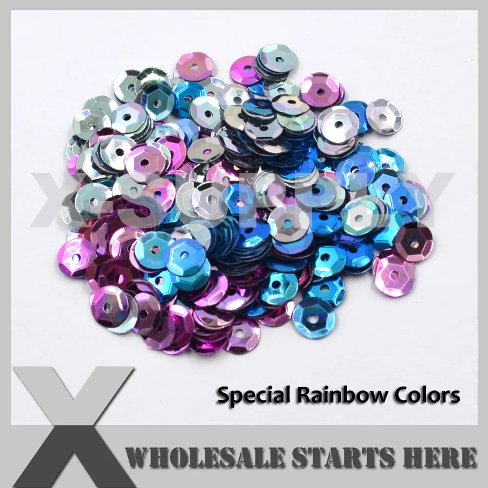 Paillettes Rotonde Piatte o a Coppa in Colori Arcobaleno Speciali per Abiti da Sera, Costumi, Nail Art, Materiale PVC, 1kg/Lotto