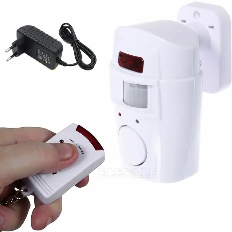 Allarme rilevatore sensore di movimento PIR wireless con 2 adattatori di alimentazione telecomandati per sistema di sicurezza allarme roulotte garage capannone domestico