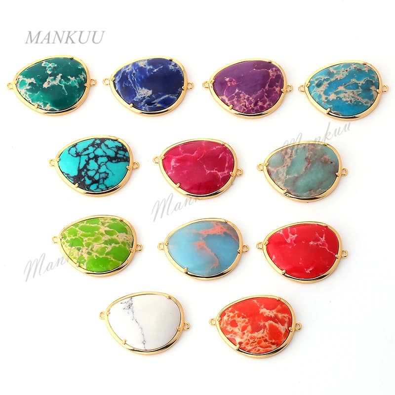 SSJC015 New Sea Sediment Aspro Necklace Precious Stone Connector Double bail Jewels results Gold color stone pendant 23*29mm
