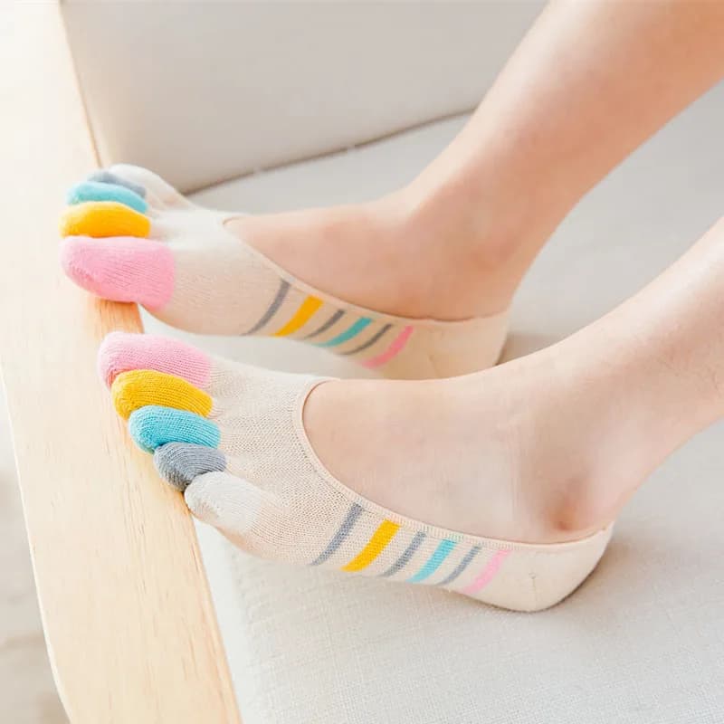 5 paia di calzini estivi da donna in cotone colorato a 5 dita in cotone invisibile a bocca superficiale calzini a cinque dita No Show calzini antiscivolo da donna