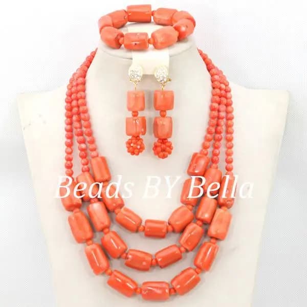 Meraviglioso set di gioielli con perline di corallo africano Collana di perline nigeriane Set di bigiotteria africana ABC1105