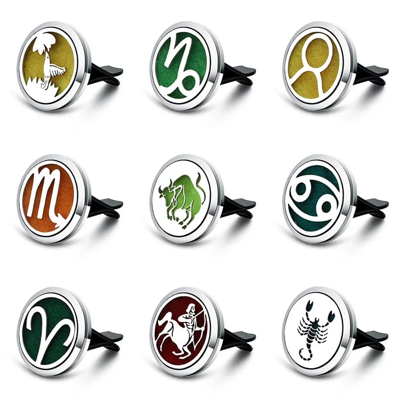 Nuovo Aromaterapia 12 Costellazioni Auto Design Deodorante Per ambienti In Acciaio Inox Diffusore di Olio Essenziale Auto Vent Clip Profumo Medaglioni
