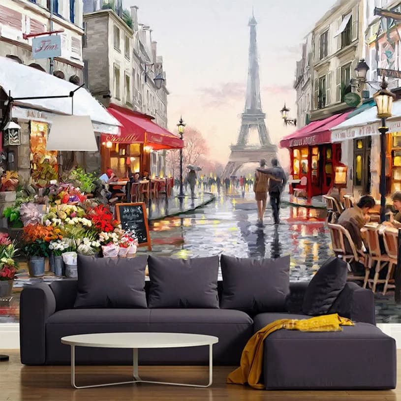 Murales personalizzati Stile europeo Torre Eiffel Strada romantica Pittura a olio Sfondo murale Camera da letto Soggiorno Carte da parati Decorazioni per la casa