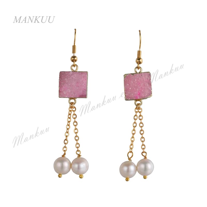 2020 Moda Resina Pietra Donne Druzy Ciondola Gli Orecchini Multicolor Quadrato Druzy Lunghi Orecchini a pendaglio Perla Naturale Regalo Dei Monili DZE170