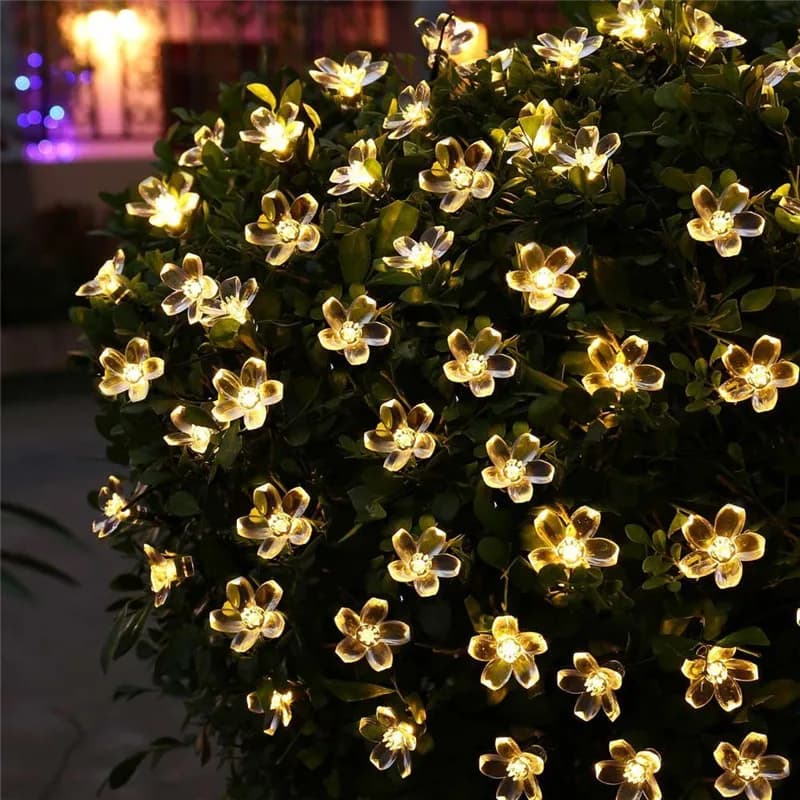 5m 7m 12m 22m Fiore di pesco Lampada solare Alimentazione LED String Lucine 6V Ghirlande solari Giardino Decorazioni natalizie per esterni