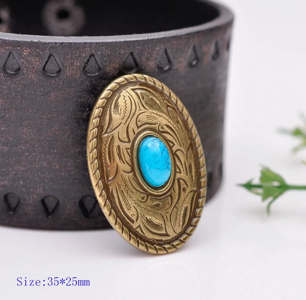 10pcs 35X25mm Antique Brass Turquoise Oval Parade Western Horse Bridle Saddles Tacks Conchos For Leathercraft Wallet Chain Decor