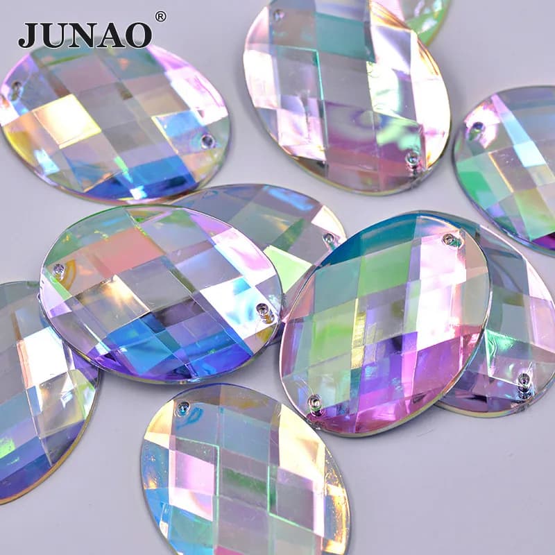 JUNAO 30*40mm 20 pezzi di grandi dimensioni cucire su cristallo AB Applique ovale con Strass cristalli per cucire pietre Flatback Scrapbook acrilico Strass