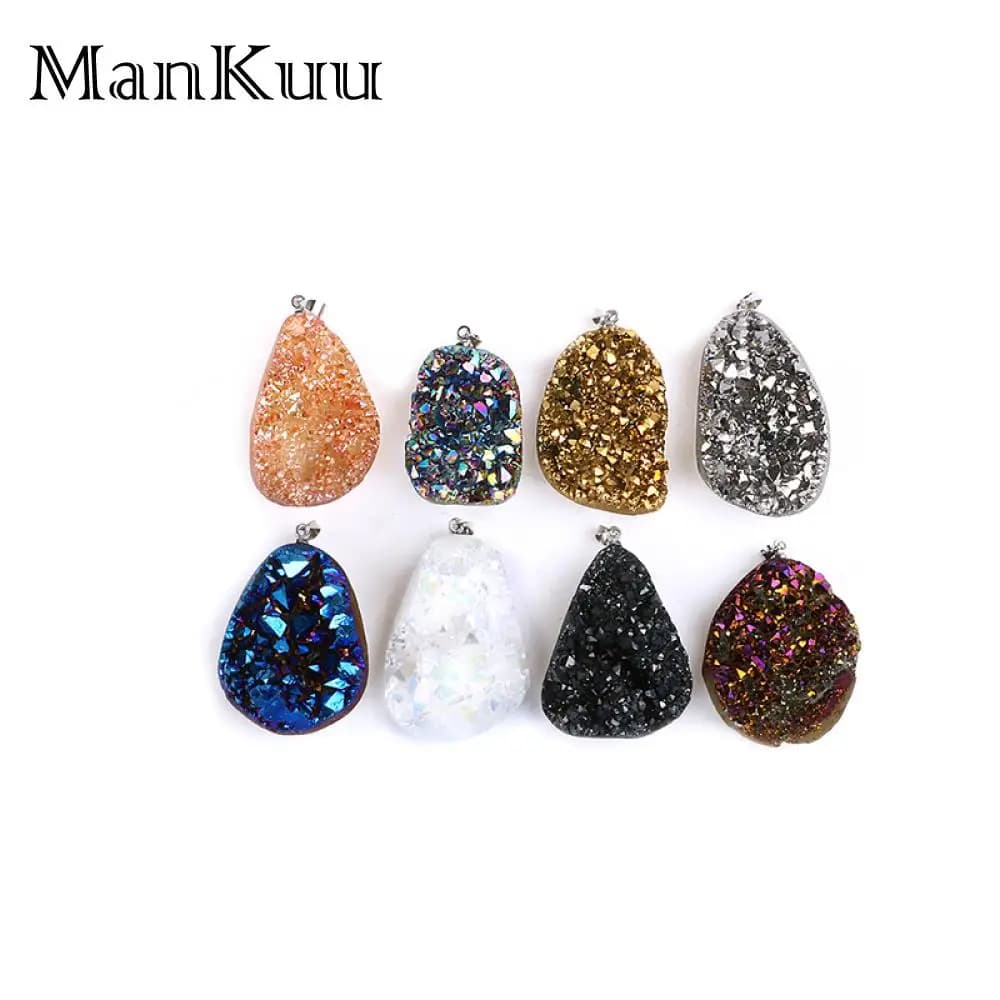 Mankuu Opale irregolare Scintillante Pendolo di cristallo naturale Grandi pendenti in pietra Druzy per la creazione di gioielli Orecchini collana fai da te