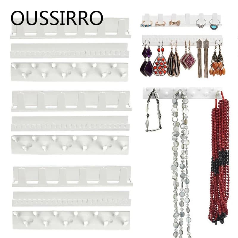 9 pz/set Cremagliera Bianco Chiave Gancio di Plastica Ganci Dei Monili Organizer Hanging Bagno Ripiani Titolare di Stoccaggio Parete Sticky Ganci di Montaggio