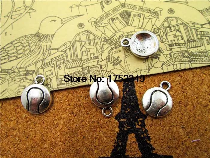 30pcs-Palla Da Tennis Pendenti E Ciondoli, argento Antico Tennis pendenti di fascino 13x10mm