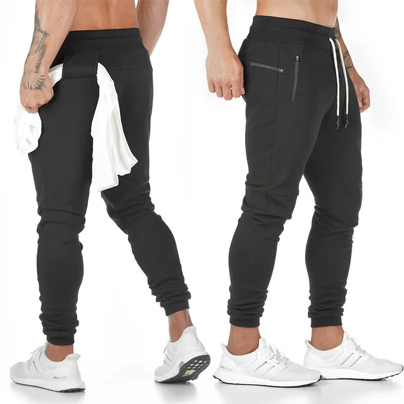 New Men's Cotton Trousers with Towel and Running Cell Phone Pocket Footwear Men's Sports Leggings Training Pants