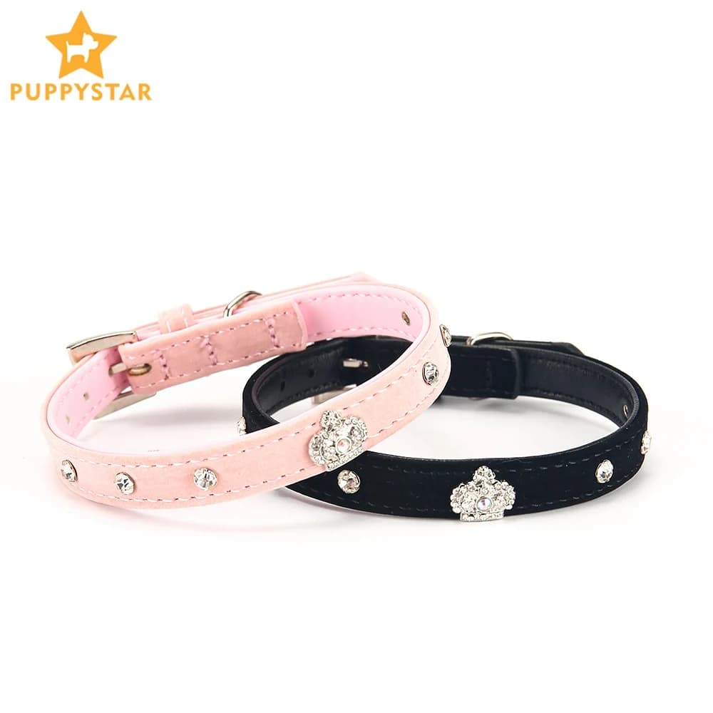 Collare per cani per cani collari per gatti strass solido cristallo velluto corona collare per animali domestici Chihuahua Pitbull guinzaglio per cani prodotti per animali domestici PQ013