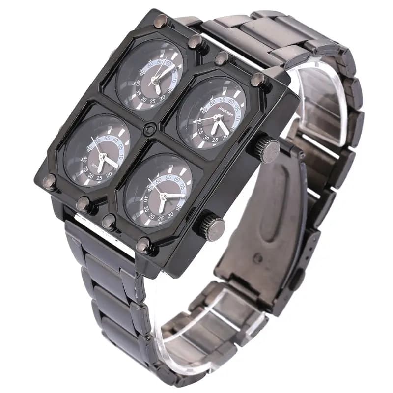 Shiweibao Quartz watches Men's Watch Luxury Brand Four Time Zones Wrist Watch With Fully Black Steel Strap Man New