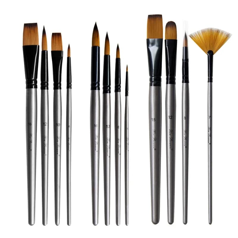 Silver high quality nylon hair art paint brush 4pcs oil painting brush aluminum tube birch brush Multiple specifications water