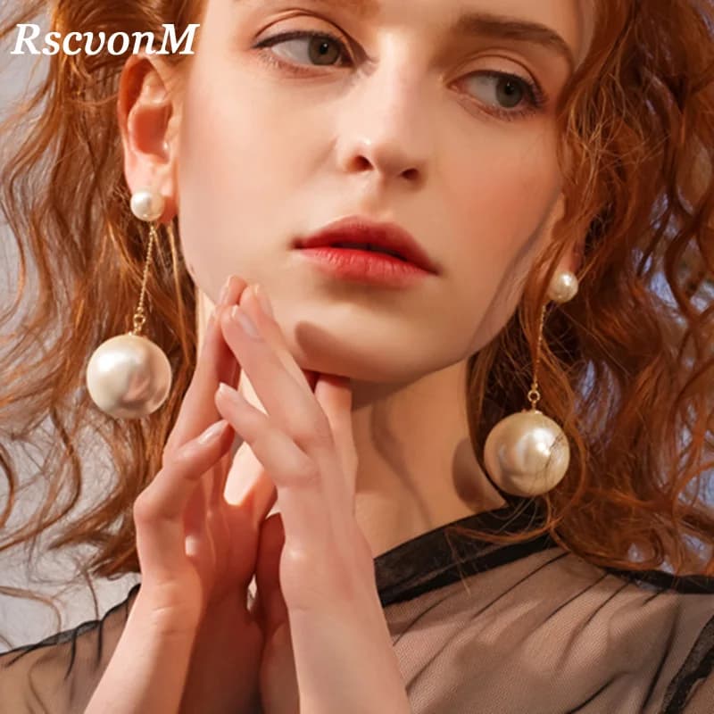 RscvonM Wedding Jewelry Double Side Big Pearl Earring Wedding Earrings Big Ball Earrings Women Party Bead Ear Jewelry