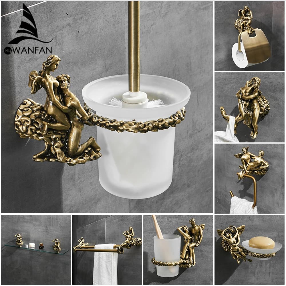 Set of accessories Romantic bathroom shower hardware with wall mounting, towel ring and bathrobe hook, toilet paper towels MB-0810B