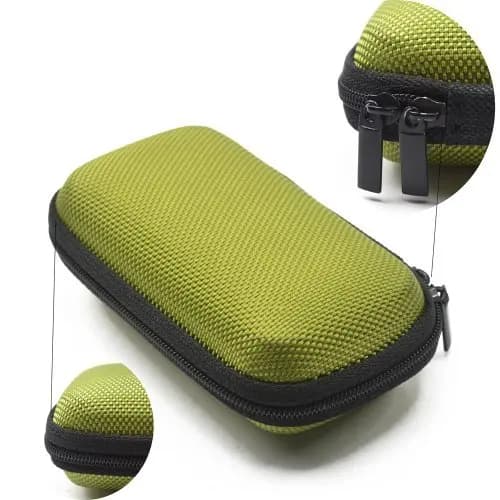 Verde Rettangolo A Forma di Disco del Trasduttore Auricolare Auricolare Caso di EVA per MP3/MP4 Auricolare Bluetooth Auricolari con Tasca a Rete Chiusura Lampo Box
