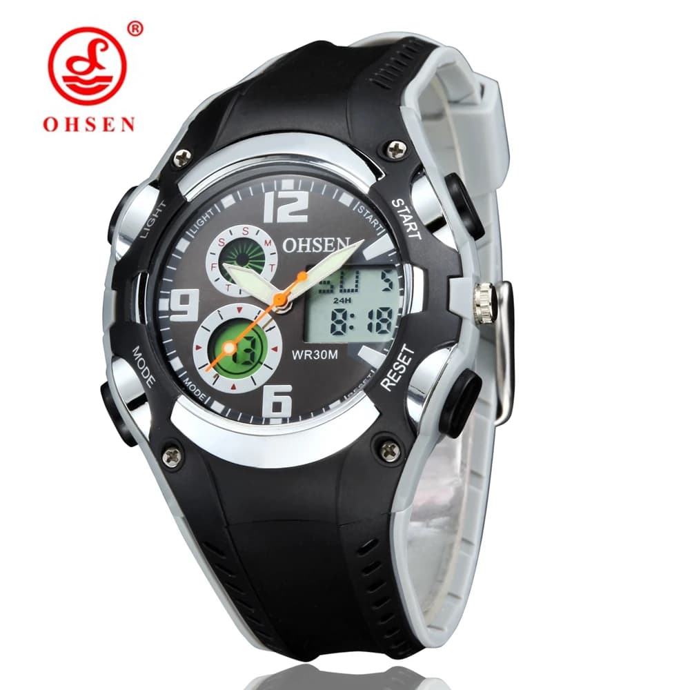 Original OHSEN Digital Quartz Kids Boys Sports Watches 30M Waterproof Elastic Black Fashion LED Wrist Watch Swimming Gift