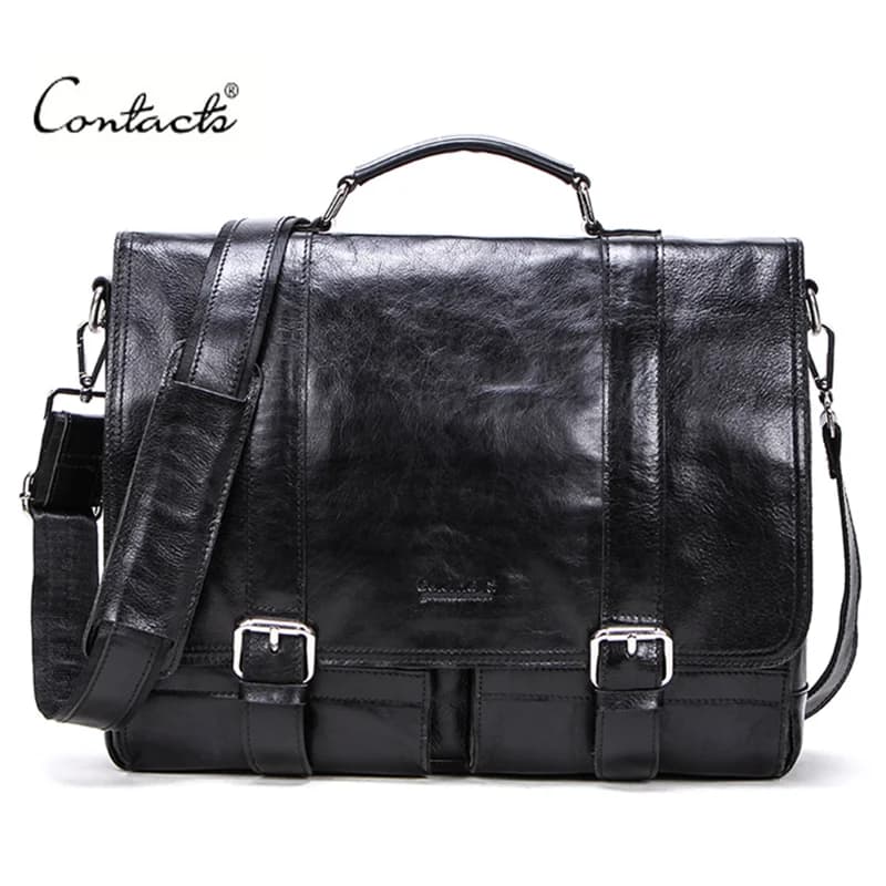 Cartella da uomo in pelle vegetale CONTACT'S per avvocati borsa per laptop da 13 pollici ipad borsa a tracolla per uomo d'affari grande vintage nera