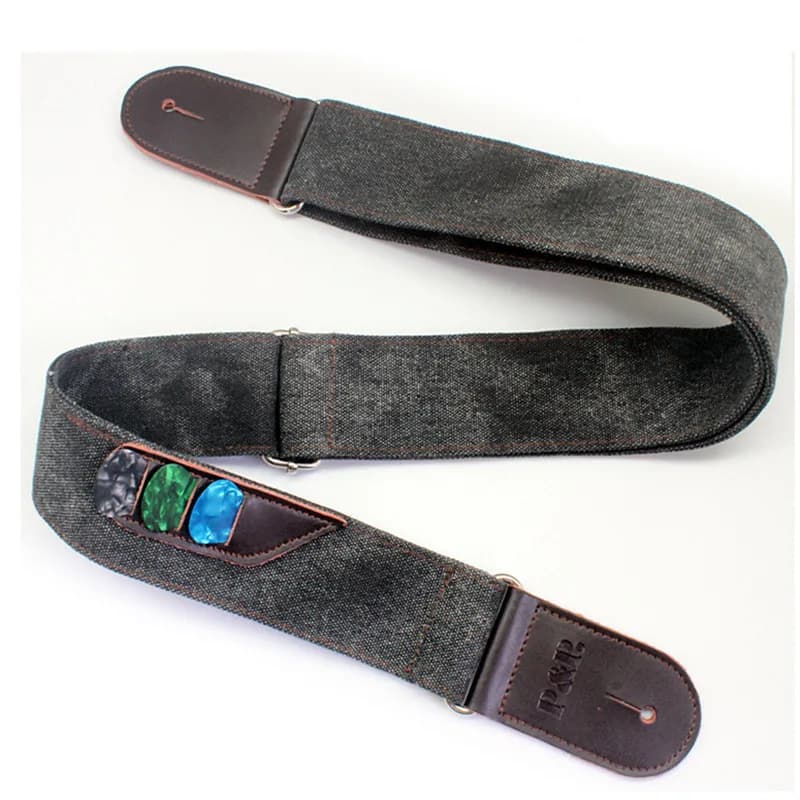 1 pz P&P cinghie per chitarra in pelle denim con borse porta plettro lunghezza regolabile per parti di accessori per chitarra elettrica acustica basso