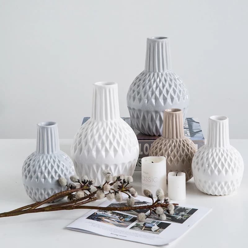 Modern minimalist white ceramic vase for artificial flower pots table decoration creative home DIY decoration