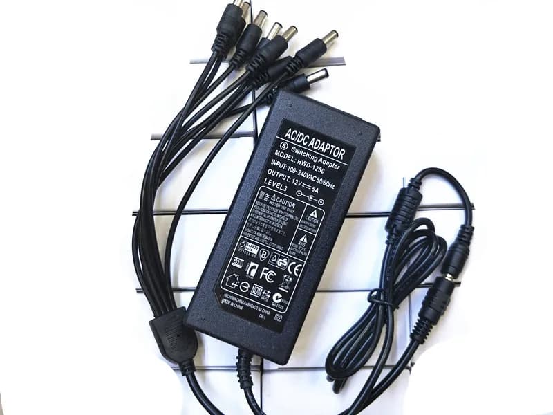 DC 12V 5A Power Adapter + 8 Split Power Cable for CCTV Security Camera DVR