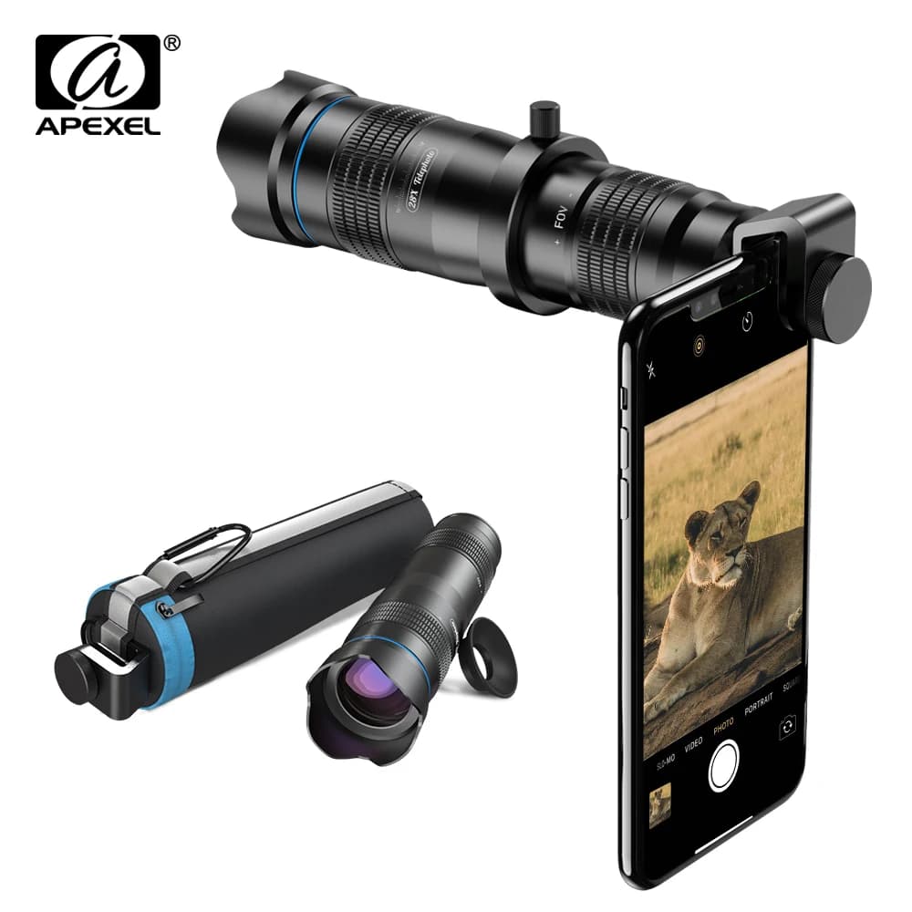 APEXEL Obiettivo per fotocamera ottica per telefono HD 28X teleobiettivo zoom monoculare con mini treppiede selfie per Huawei Xiaomi tutti gli smartphone