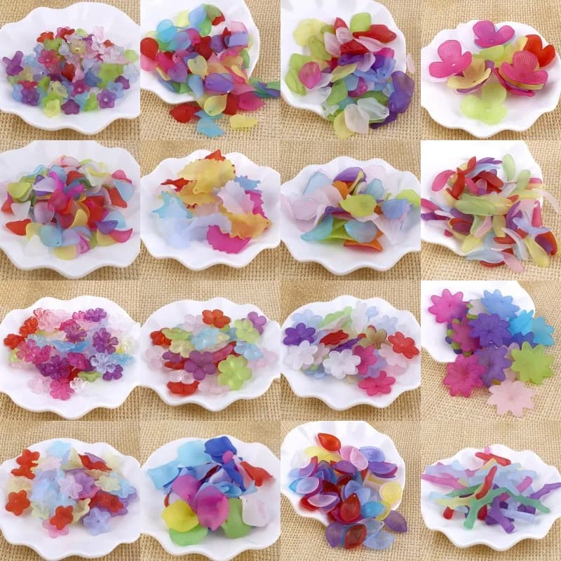 Mulit Colors Acrylic Flower Leaf Petals Flower Frosted Acrylic Spacers Beads For Hair Wedding Earrings DIY Makeing Accessories