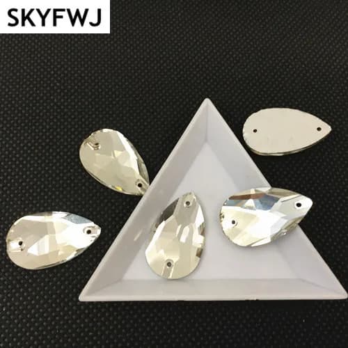 Crystal Clear Teardrop Sew on Rehinestones Droplet Cucire Cristalli di Vetro 7x12mm 11x18mm 13x22mm 16x25mm 17x28mm 22x38mm 10x14mm