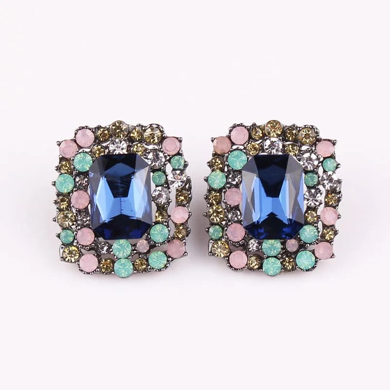 Orecchini a bottone con strass alla moda in 10 colori per donna Design a forma quadrata intarsiato in cristallo colorato Gioielli per feste 2019 Nuovo
