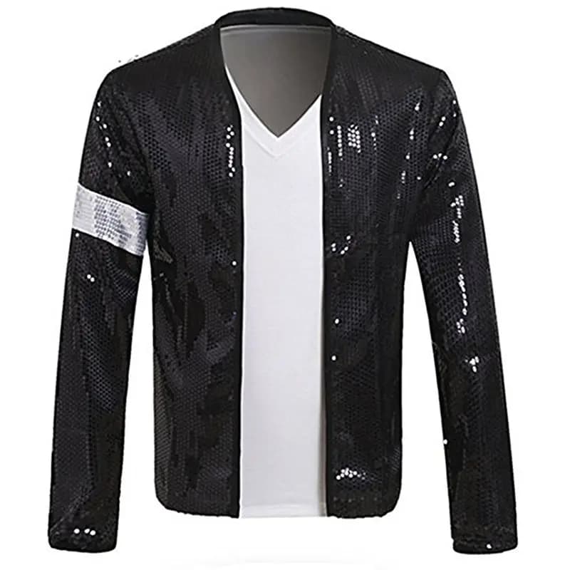 Impersonator Michael Jackson Costumes Jacket Black Sequin Armband Glove Outwear Cosplay