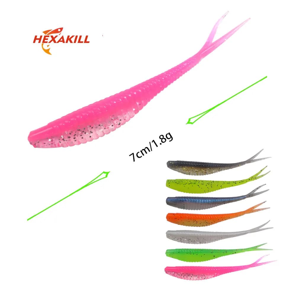 Hexakill 10 Pezzi/Lotto 7cm 1.8g Esche Morbide in Silicone a Forma di Verme, Esche Artificiali per la Pesca alla Carpa