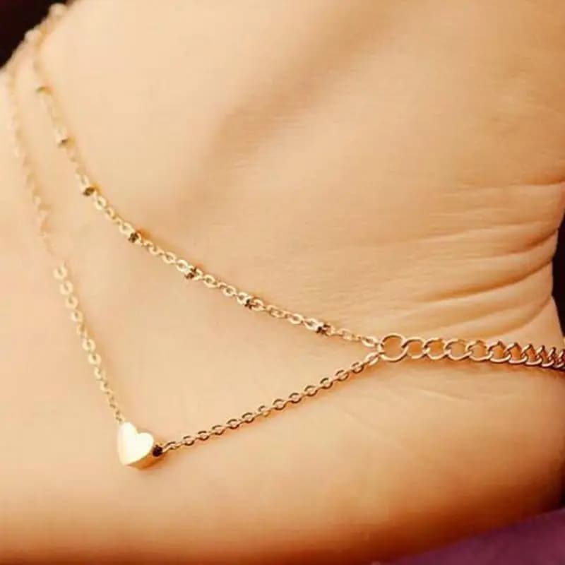 Giappone e Corea del Sud Moda Doppio Cuore d'amore Spiaggia Cavigliera Acciaio al titanio Cuore Regalo Cavigliere per le donne Sandali a piedi nudi Halhal