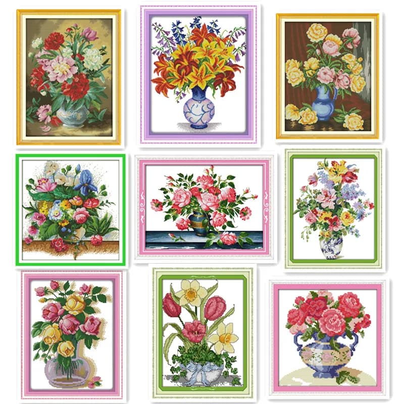 Joy Sunday 11CT 14CT Cross-stitch Kit Flowers Vivacious Beautiful Vase Furniture Sewing Embroidery Decorative Wall paintings