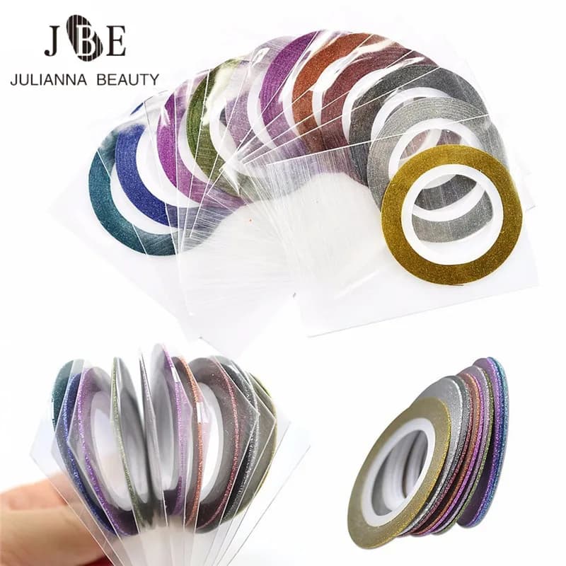1mm/2mm/3mm Glitter Nail Art Striping Foil Brillante Linea di Nastro 10 Rotoli Oro Argento FAI DA TE Decorazione Del Manicure Strumento di Adesivo per unghie
