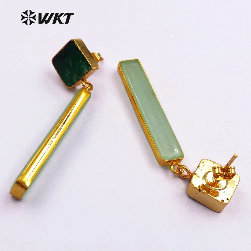 WT-E420 Nuovi Orecchini in Crisoprasio Naturale Verde a Forma Quadrata con Placcatura in Oro per Donna, Gioiello Regalo