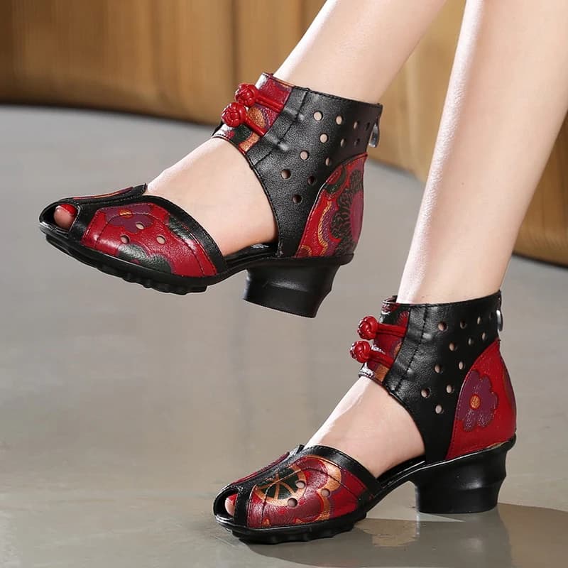 2025 Women's Thick Summer Shoes with Tacco Platform Sandals Real Leather Handmade with Floral Cover Women's Comfortable Sandals