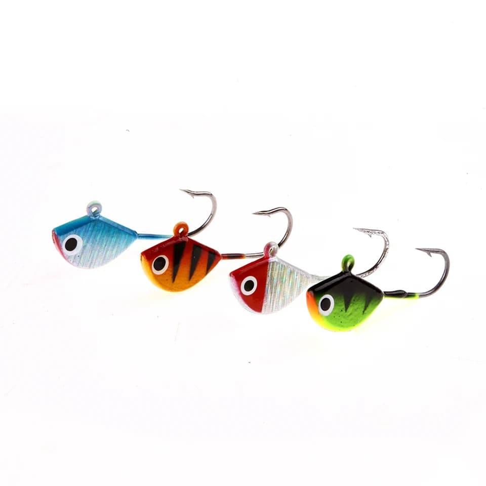 4 pz/lotto richiamo di pesca invernale pesca sul ghiaccio Jig Bait 2.5cm 2.3g Mini metallo pesce piombo testa gancio esca attrezzatura da pesca