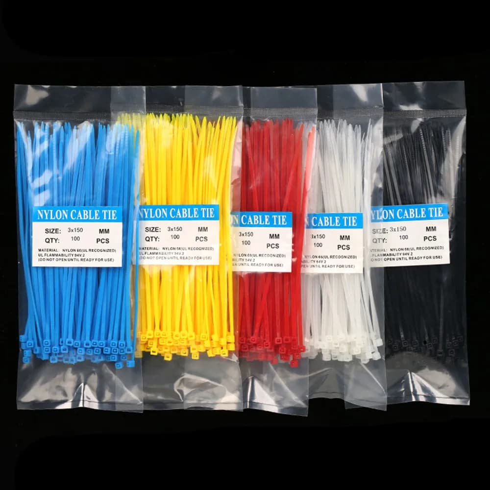 100 pz/borsa Colorato 3X150mm Auto-Bloccaggio In Plastica Filo di Nylon Zip Fascette Fascette di Sette Colori