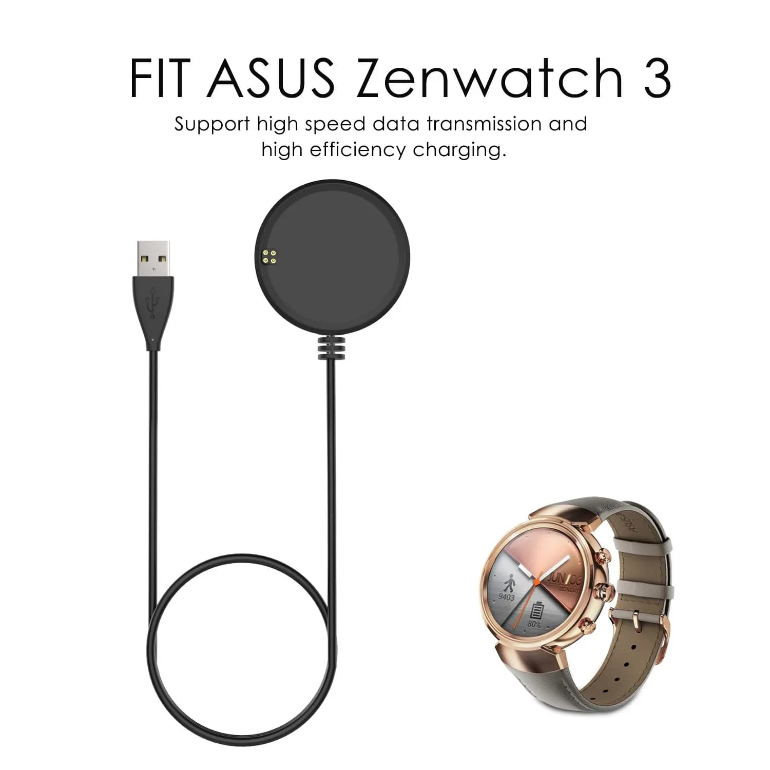 ASUS Zenwatch 3 Caricatore, di Ricambio Magnetica di Ricarica Dock Station con Cavo di Ricarica USB per ASUS Zenwatch 3 Astuto Della Vigilanza